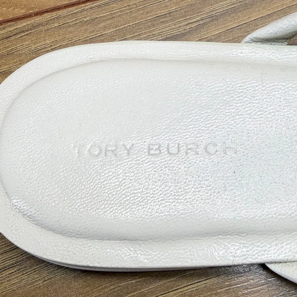 Tory Burch Flower Applique Flip Flops Womens 7 Cream White Leather Thong Preppy